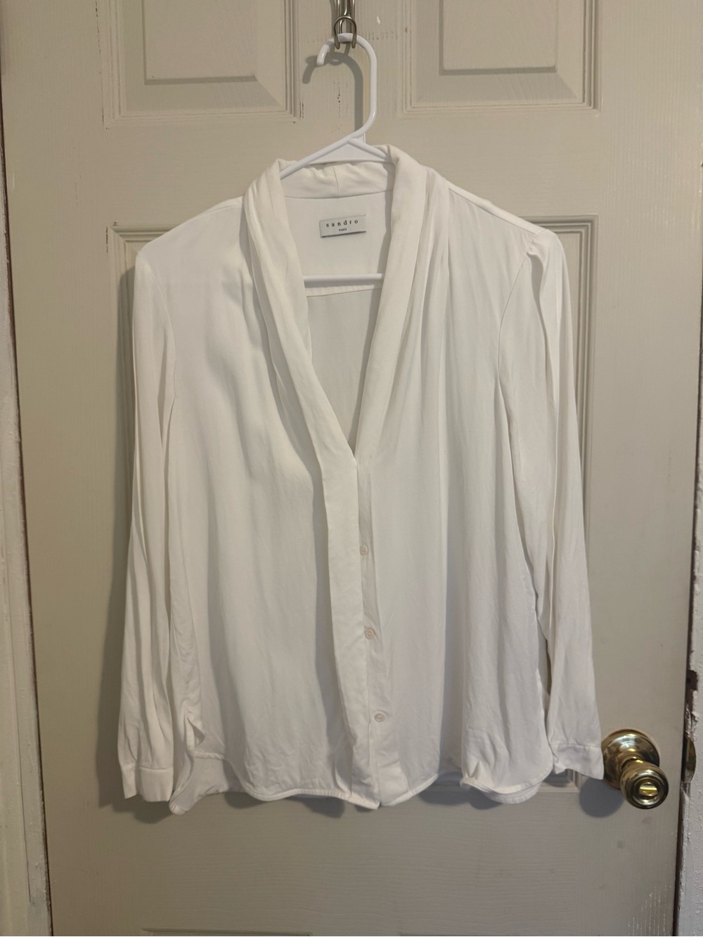 Sandro White V-Neck Button-Front Blouse